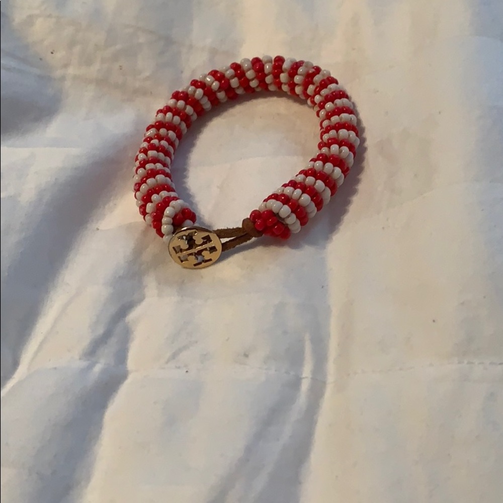 Tory Burch Red And White Striped Bracelet